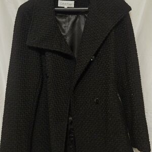 Calvin Klein Textured Black Pea Coat for Women